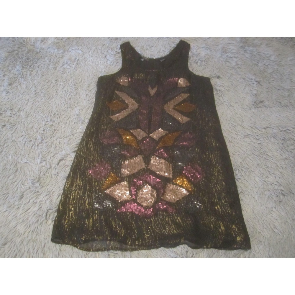 Miss Me Dress Womens Medium Multicolor Sequin Geometric Shift Sleeveless Party